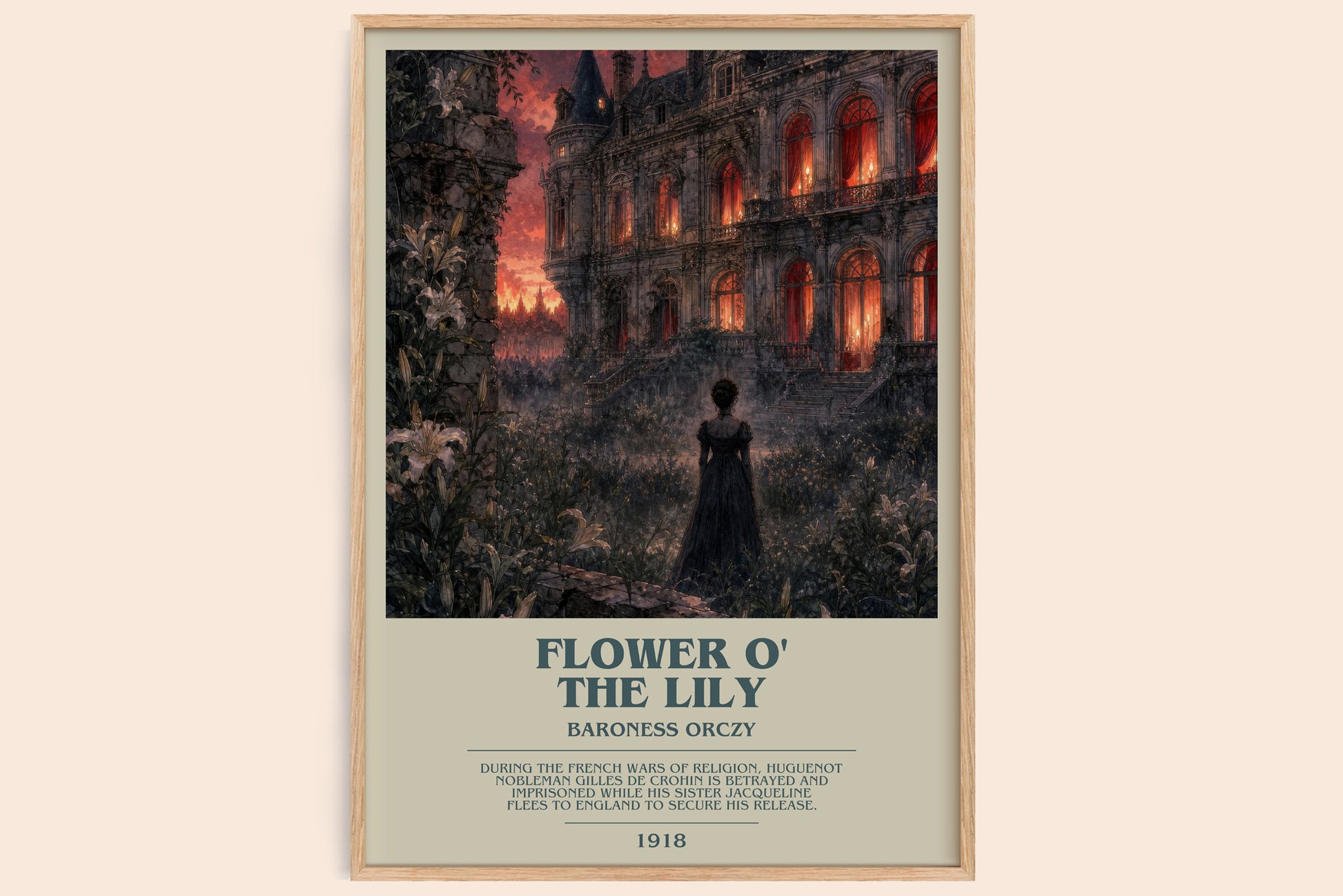 Flower O' The Lily bookish book poster by Baroness Orczy – framed literary art print