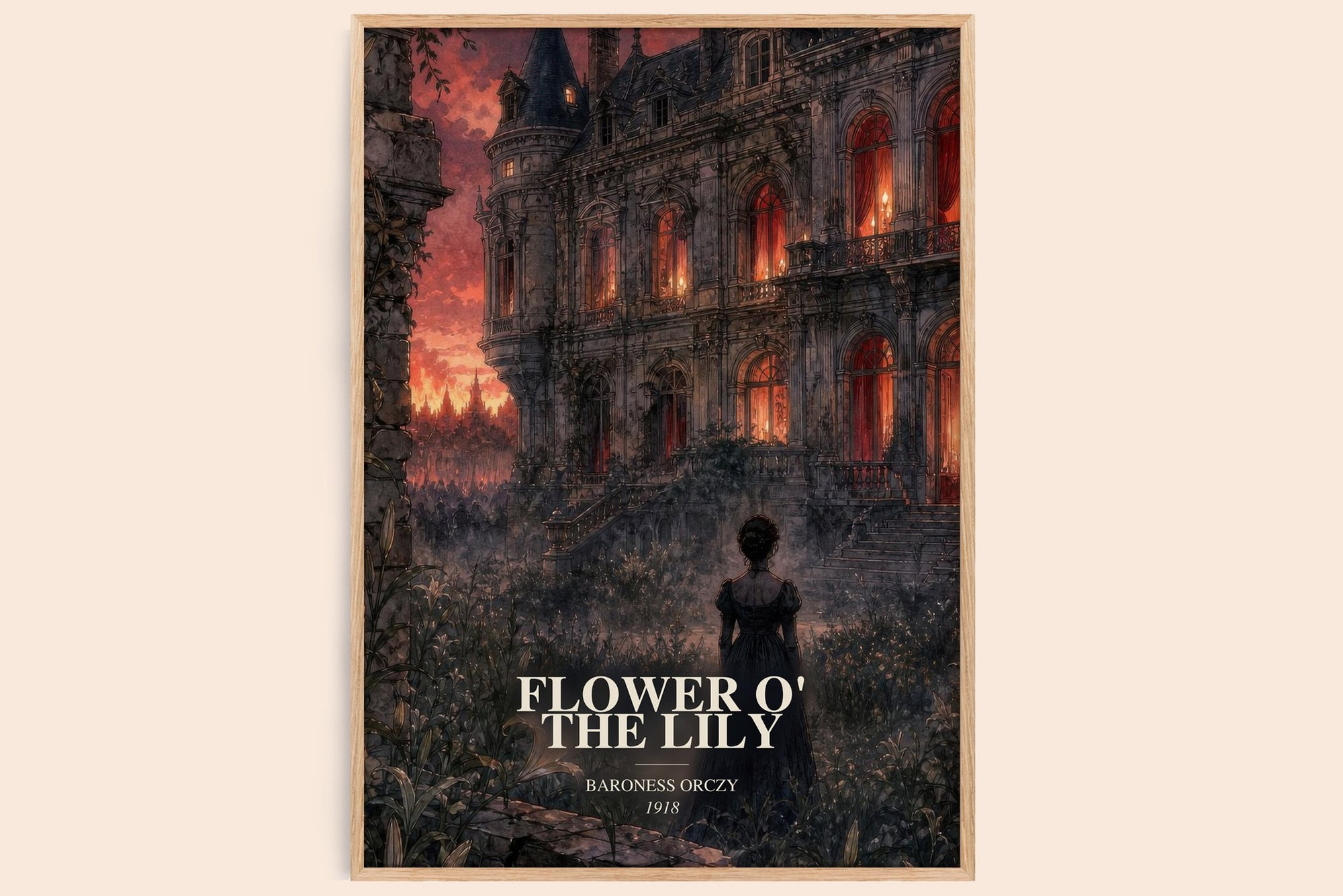 Flower O' The Lily watercolour book poster by Baroness Orczy – framed literary art print