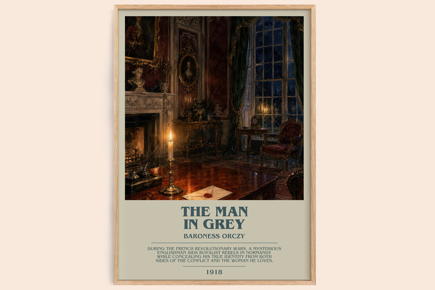 The Man In Grey bookish book poster by Baroness Orczy – framed literary art print