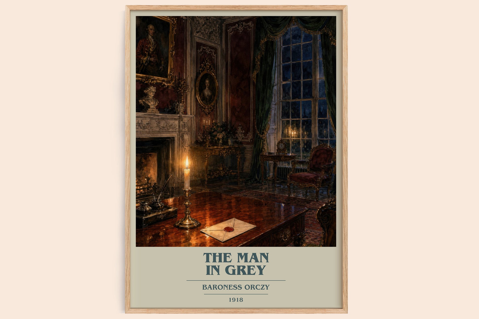 The Man In Grey book cover book poster by Baroness Orczy – framed literary art print