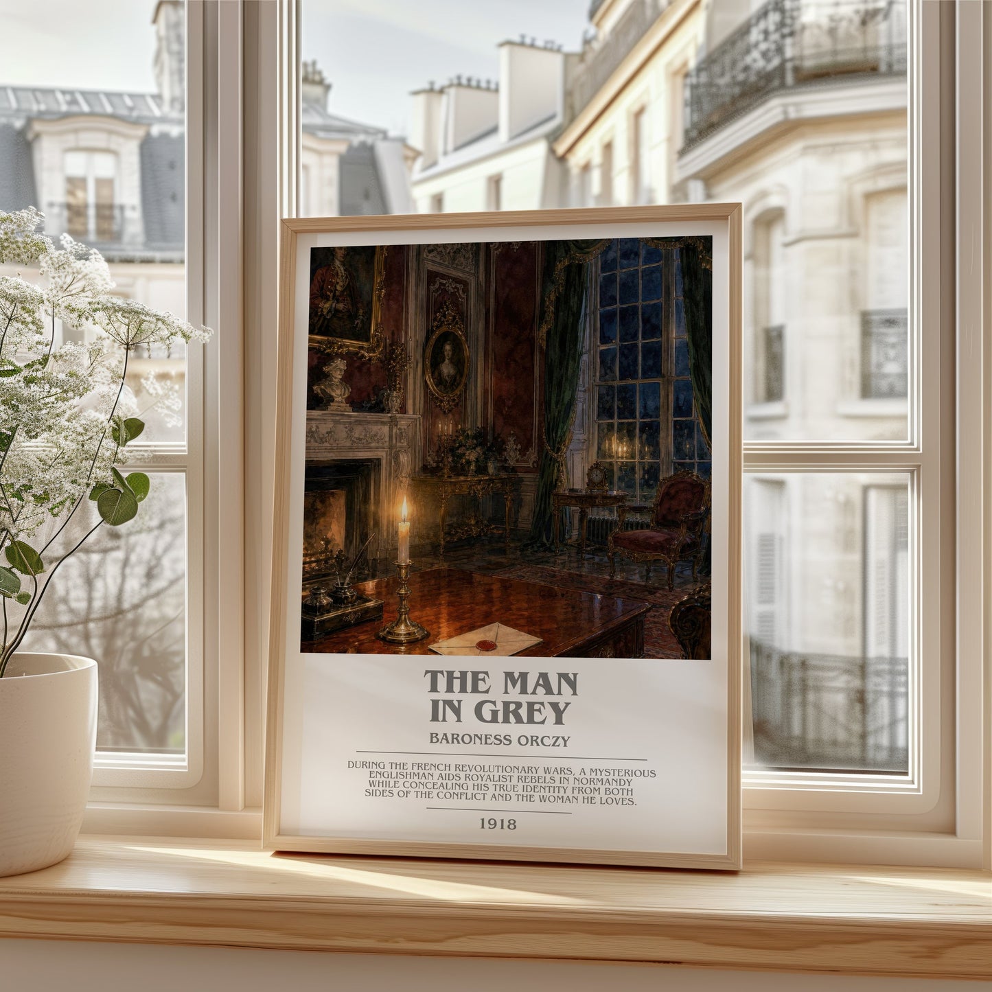 The Man In Grey bookish poster colour and style options – Baroness Orczy book art