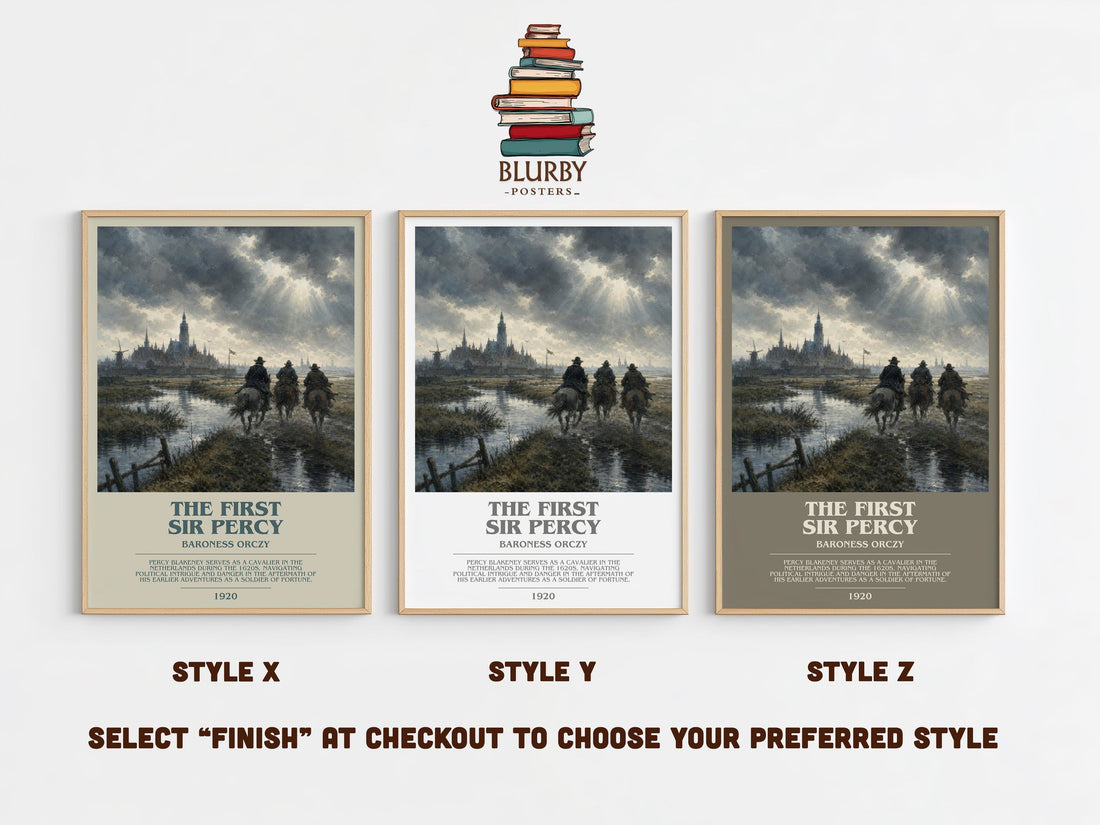 The First Sir Percy bookish print in frame leaning in hallway – historical fiction wall art (mockup)