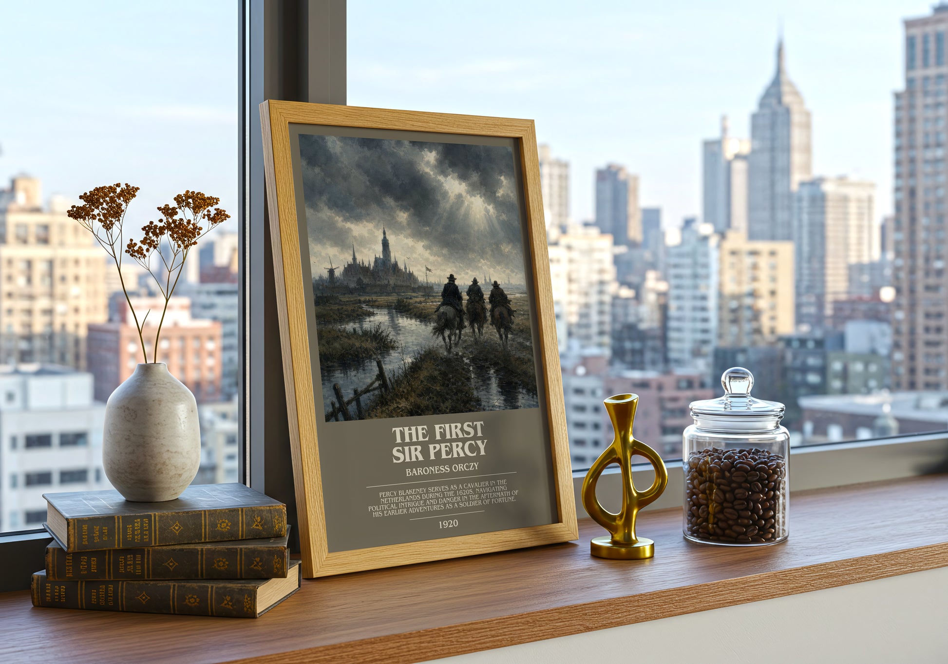 The First Sir Percy bookish print framed by window – literary home decor