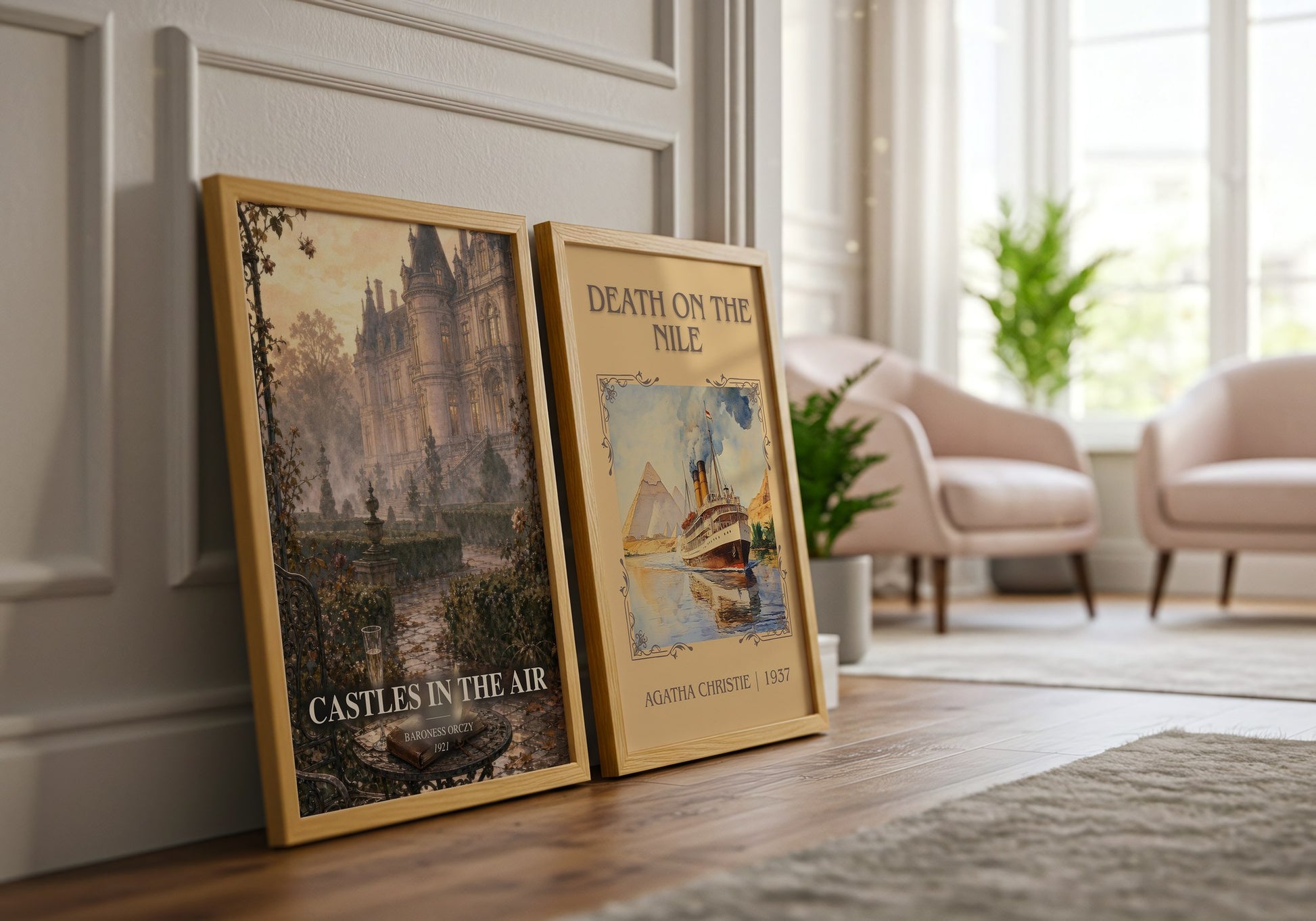 Castles In The Air watercolour print framed by window – literary home decor