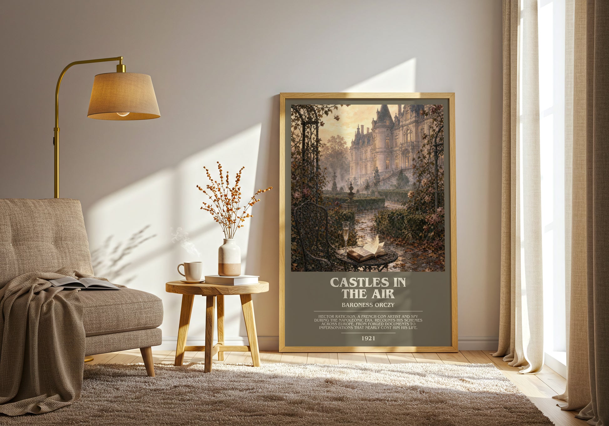 Castles In The Air bookish print on bookshelf – Baroness Orczy fan gift
