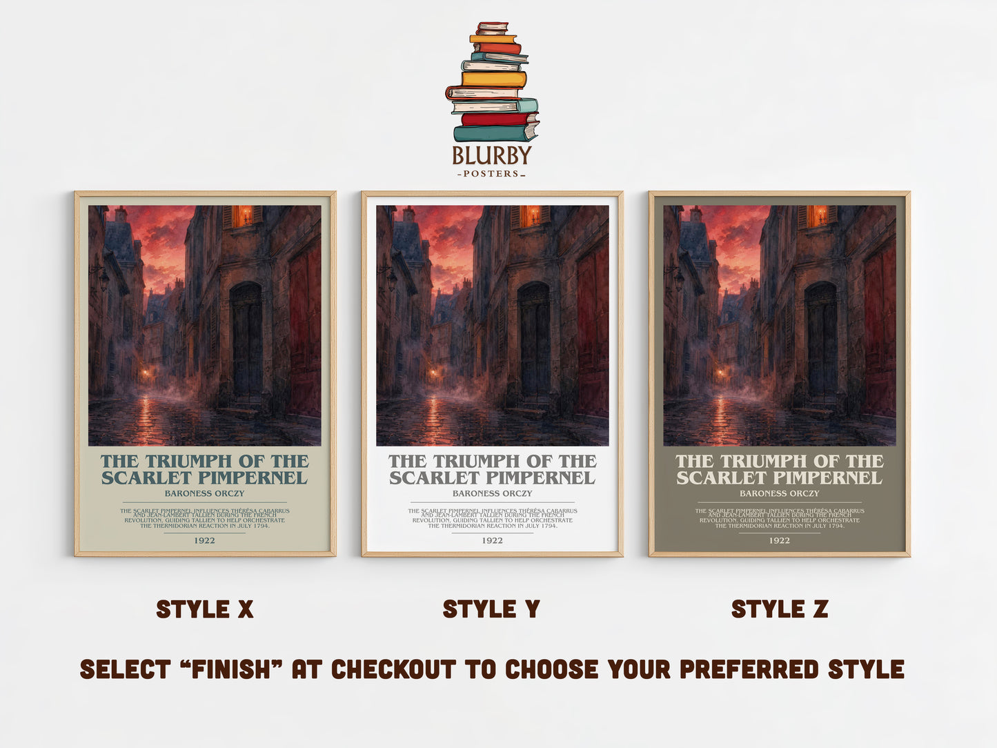 The Triumph Of The Scarlet Pimpernel bookish print in frame leaning in hallway – historical fiction wall art
