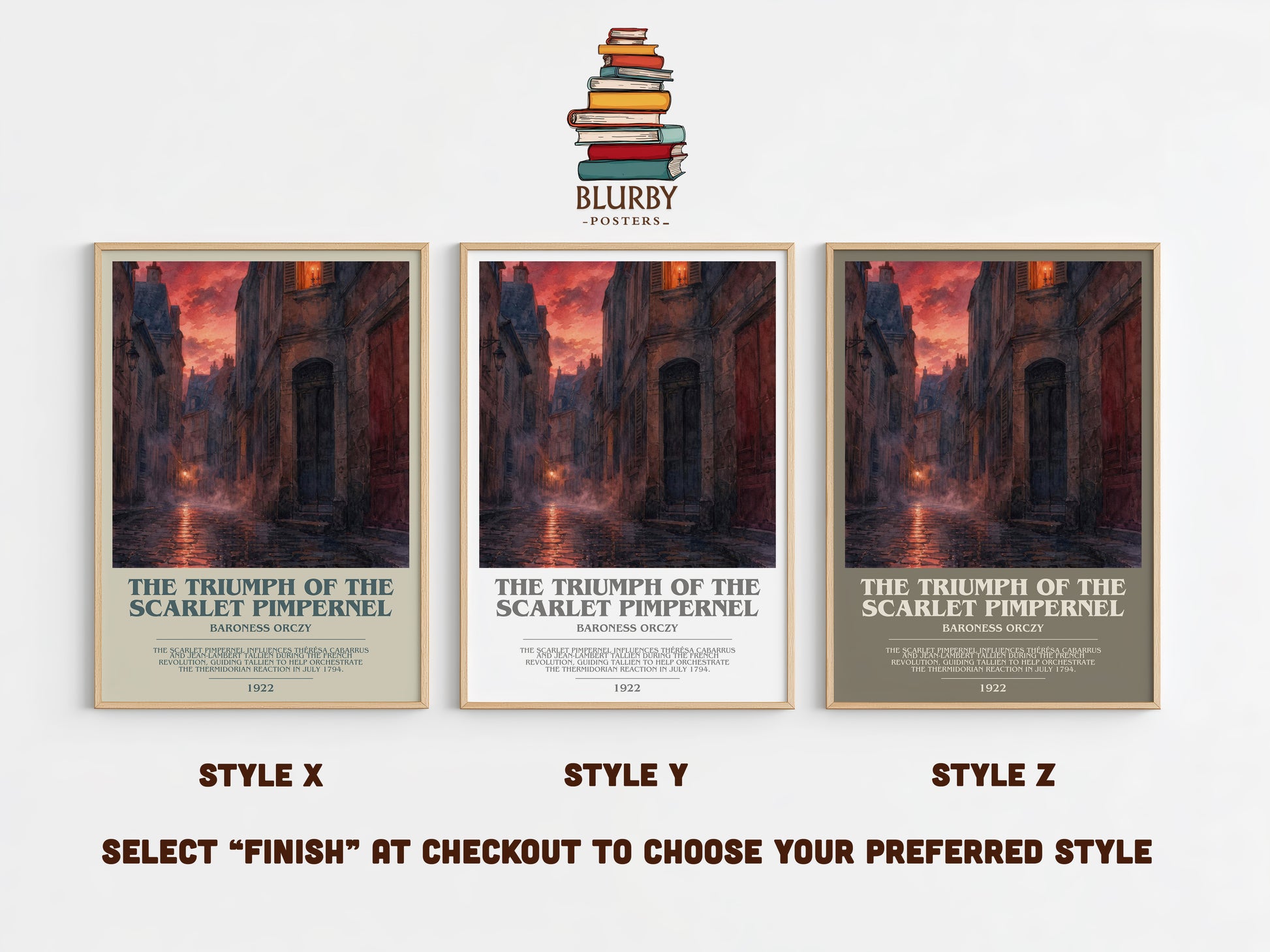 The Triumph Of The Scarlet Pimpernel bookish print in frame leaning in hallway – historical fiction wall art