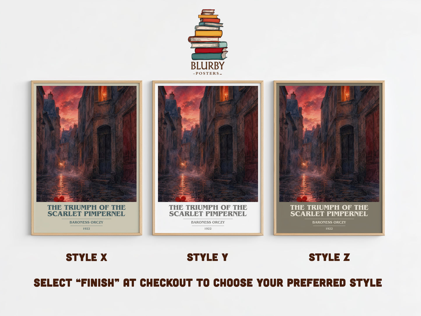 The Triumph Of The Scarlet Pimpernel book cover print in frame leaning in hallway – historical fiction wall art