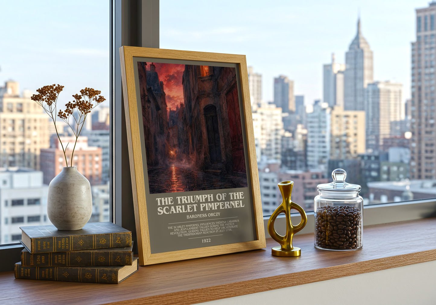 The Triumph Of The Scarlet Pimpernel bookish print framed by window – literary home decor