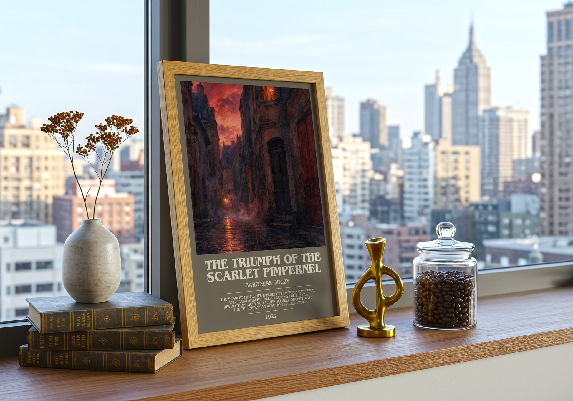 The Triumph Of The Scarlet Pimpernel bookish print framed by window – literary home decor