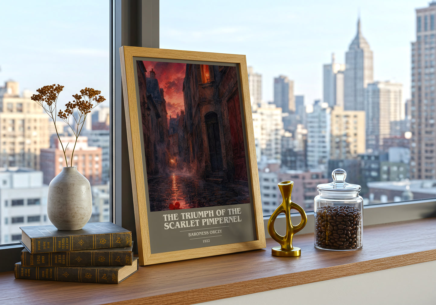The Triumph Of The Scarlet Pimpernel book cover print framed by window – literary home decor