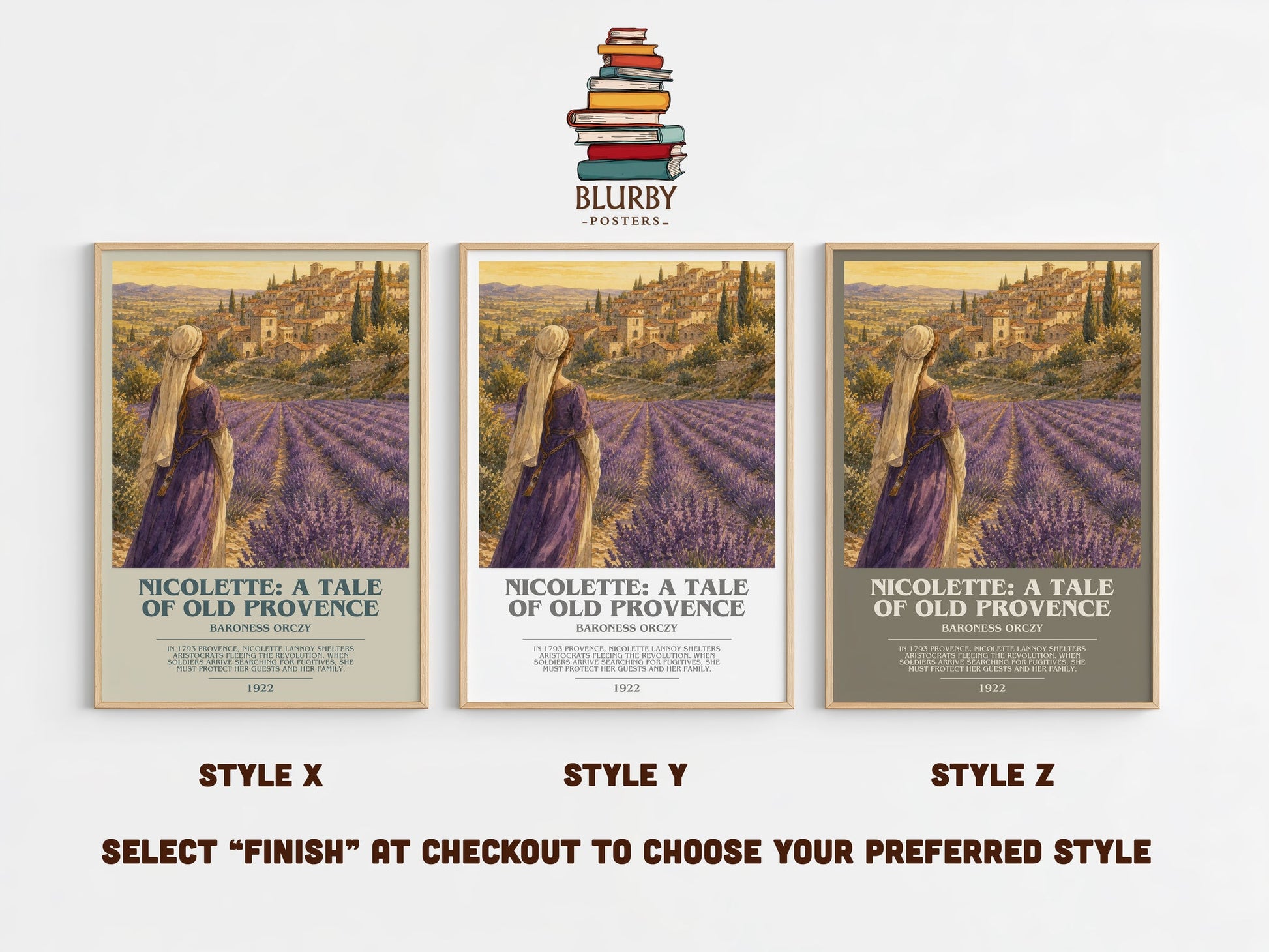 Nicolette: A Tale Of Old Provence bookish print in frame leaning in hallway – historical fiction wall art