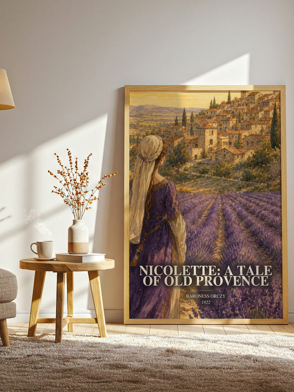 Nicolette: A Tale Of Old Provence watercolour print in frame leaning in hallway – historical fiction wall art