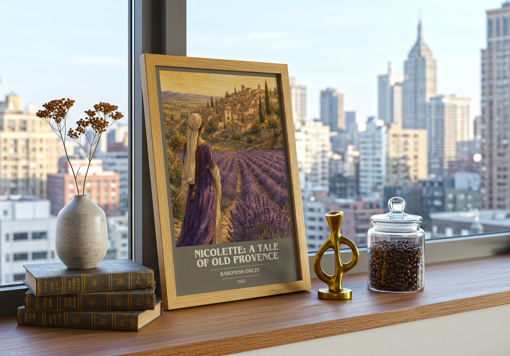 Nicolette: A Tale Of Old Provence book cover print framed by window – literary home decor