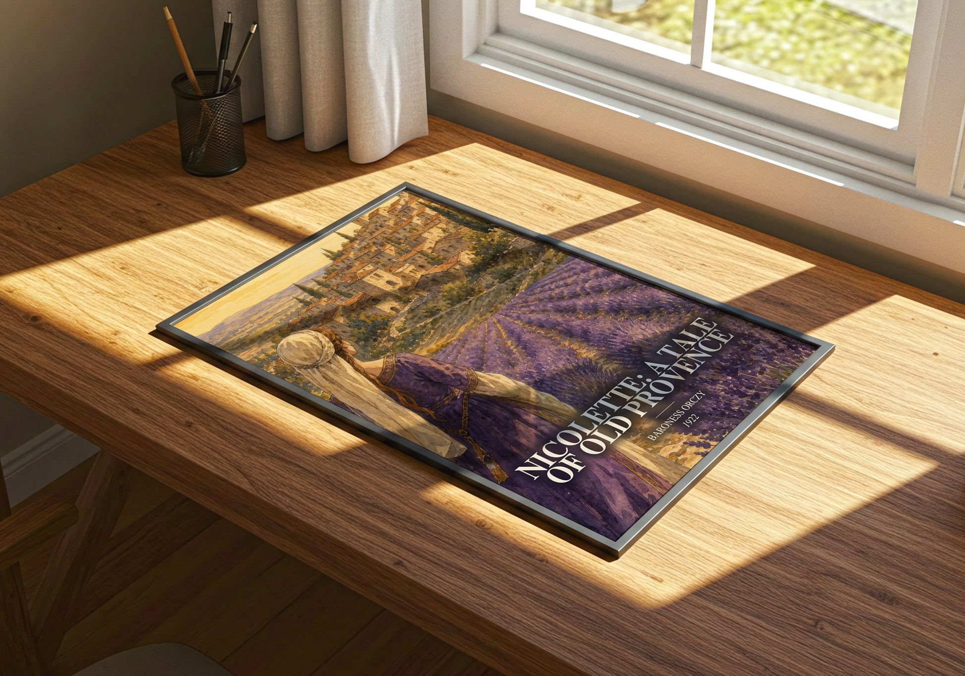 Nicolette: A Tale Of Old Provence watercolour book poster framed on wall – historical fiction wall art