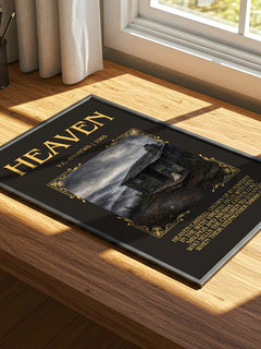 Heaven Minimalist Book Poster by V.C. Andrews – print on a sunlit desk