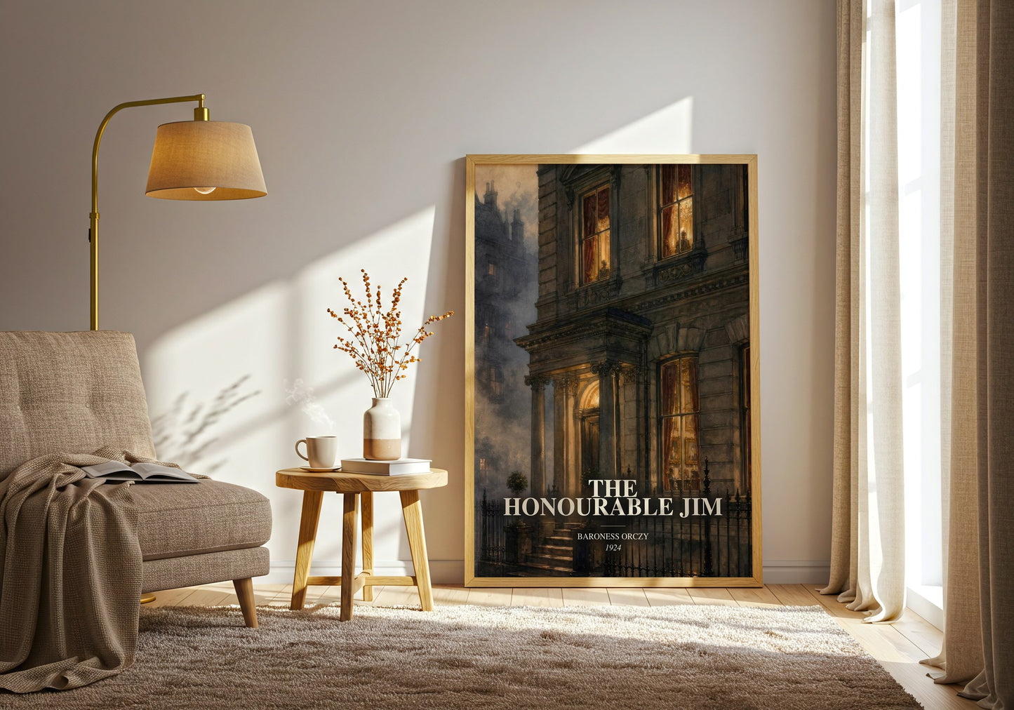 The Honourable Jim watercolour print in frame leaning in hallway – historical fiction wall art
