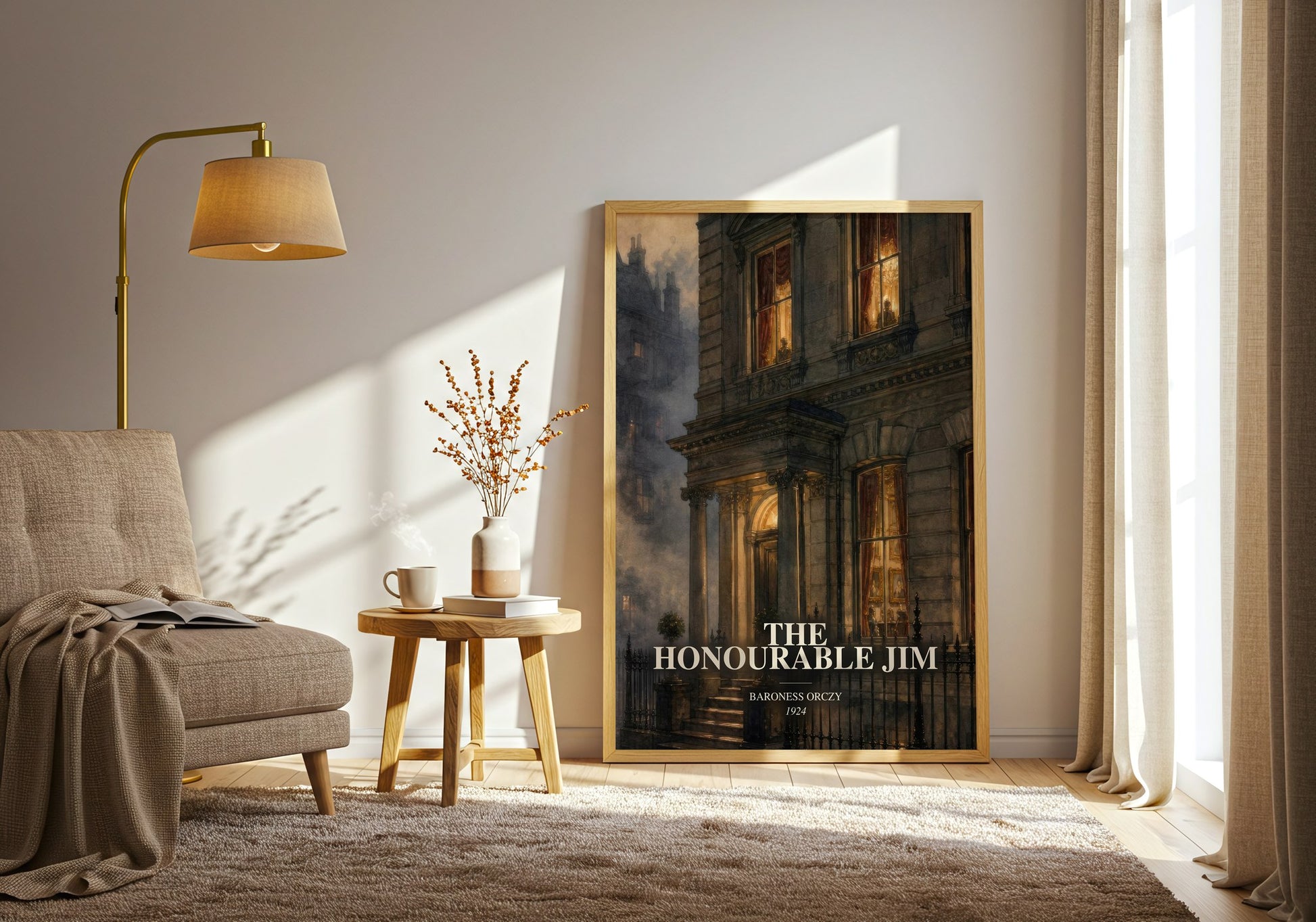 The Honourable Jim watercolour print in frame leaning in hallway – historical fiction wall art