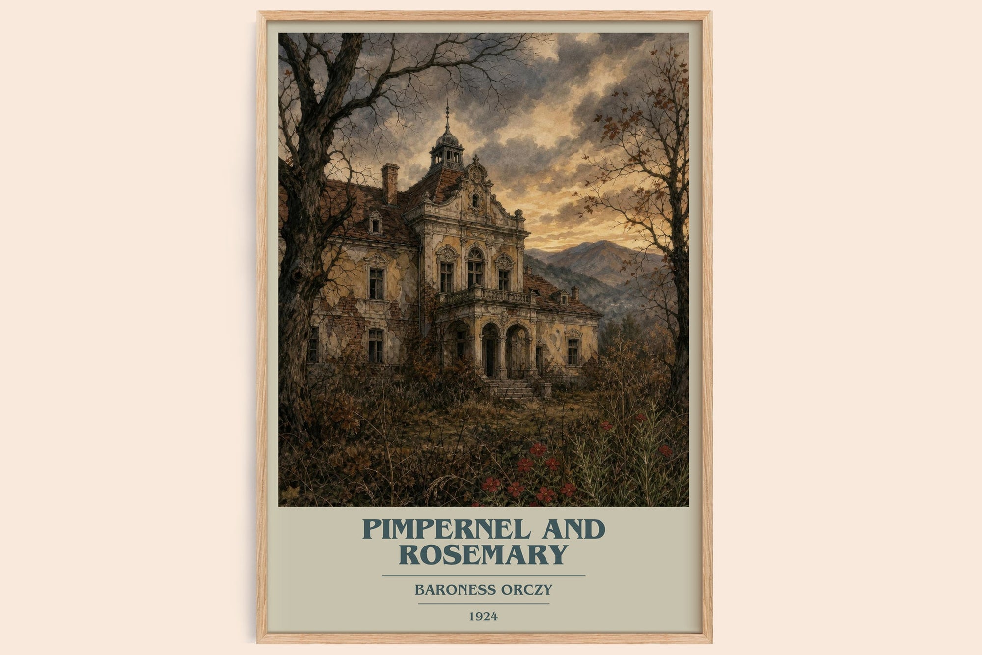 Pimpernel And Rosemary book cover book poster by Baroness Orczy – framed literary art print