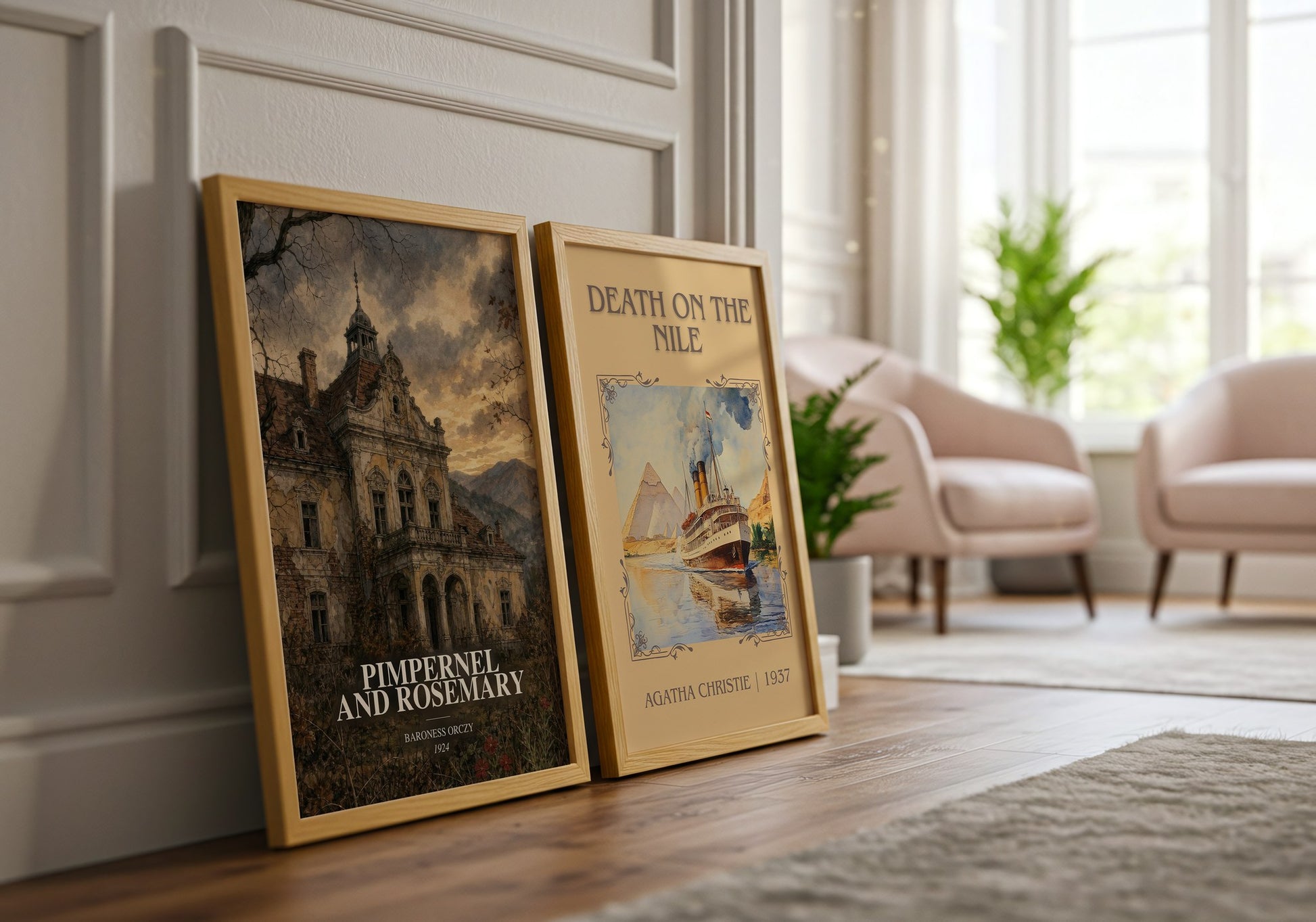 Pimpernel And Rosemary watercolour print framed by window – literary home decor