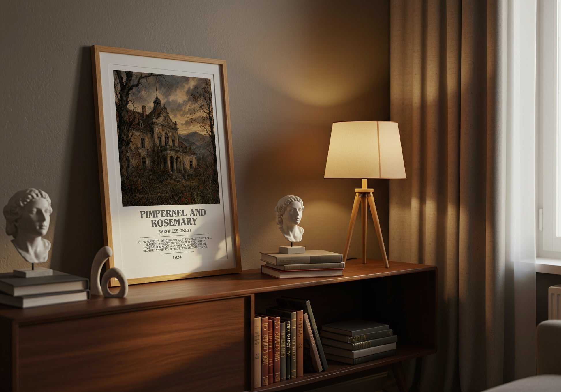 Pimpernel And Rosemary bookish book poster framed on wall – historical fiction wall art