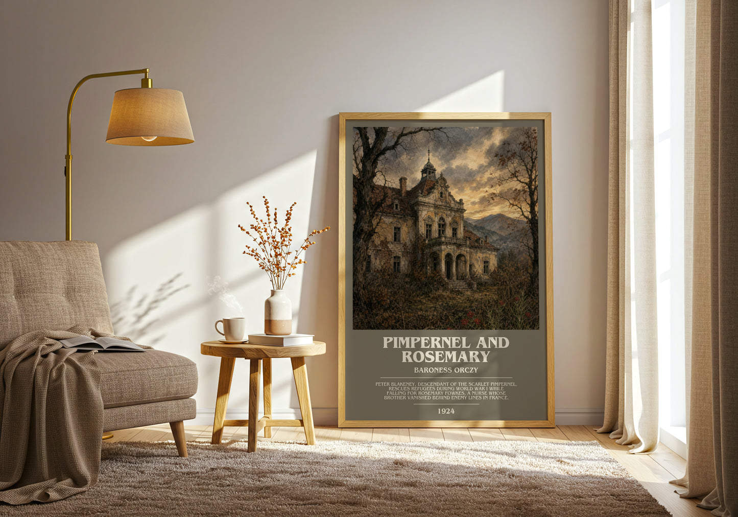 Pimpernel And Rosemary bookish print on bookshelf – Baroness Orczy fan gift