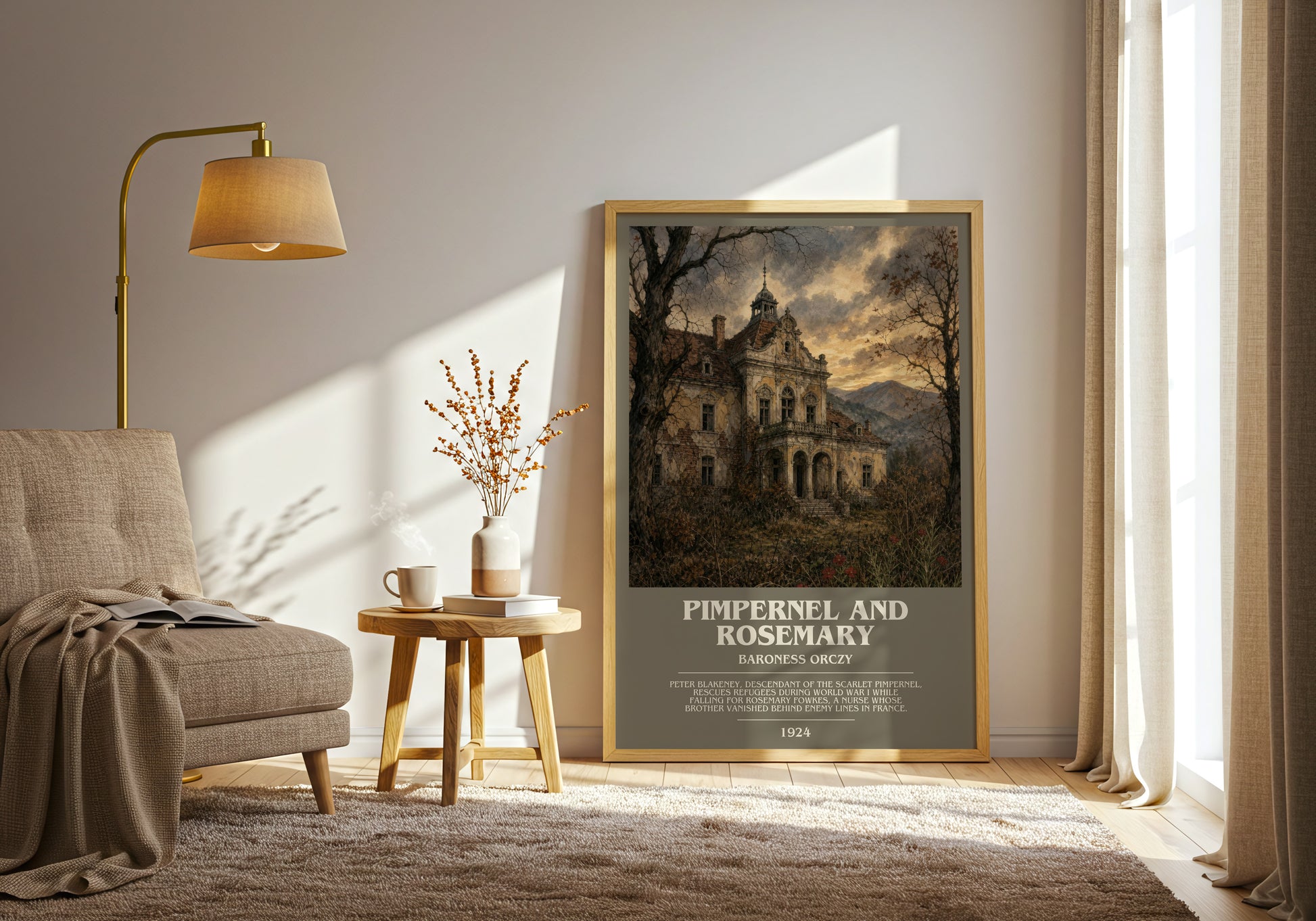 Pimpernel And Rosemary bookish print on bookshelf – Baroness Orczy fan gift