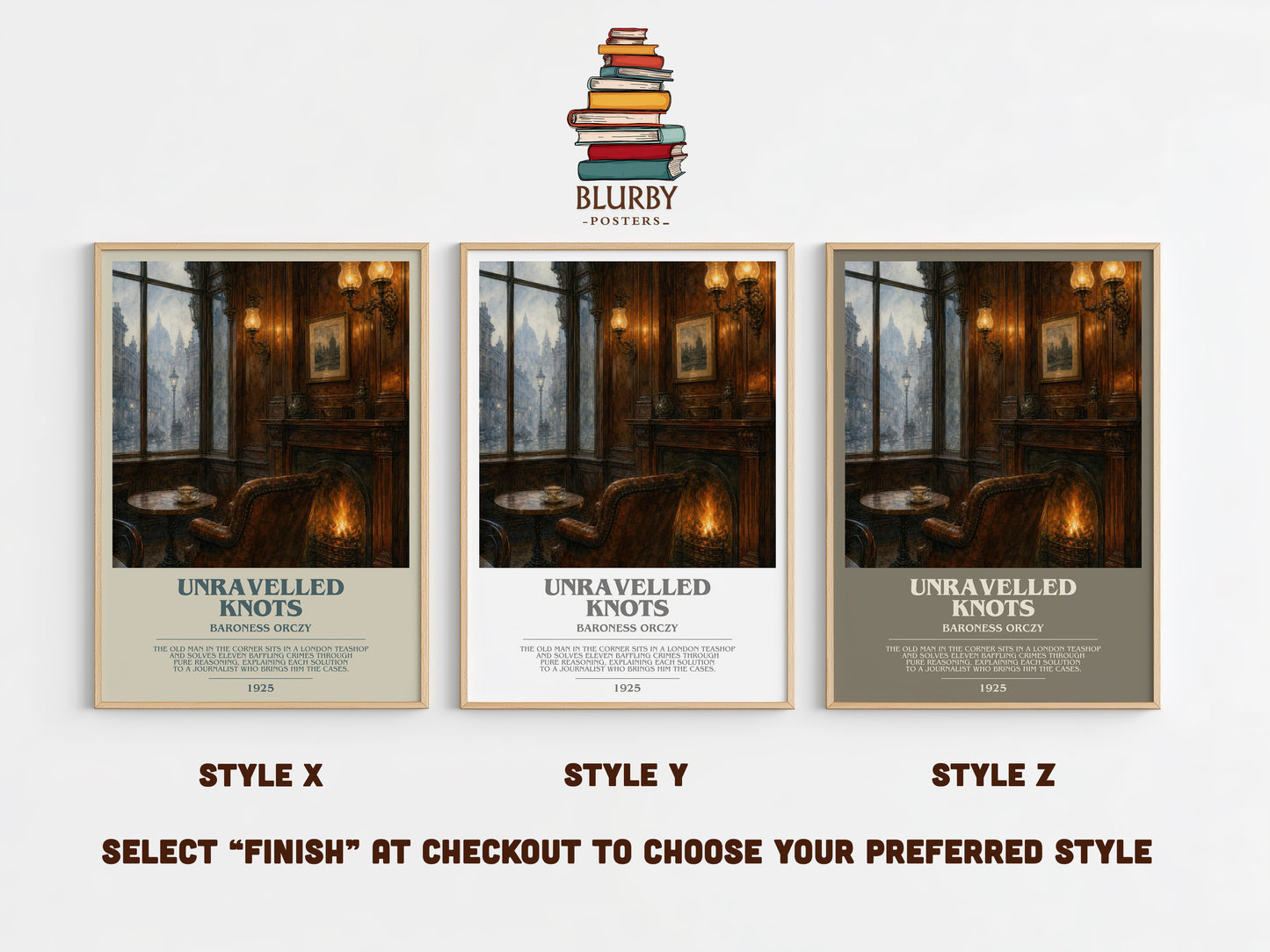 Unravelled Knots bookish print in frame leaning in hallway – mystery wall art
