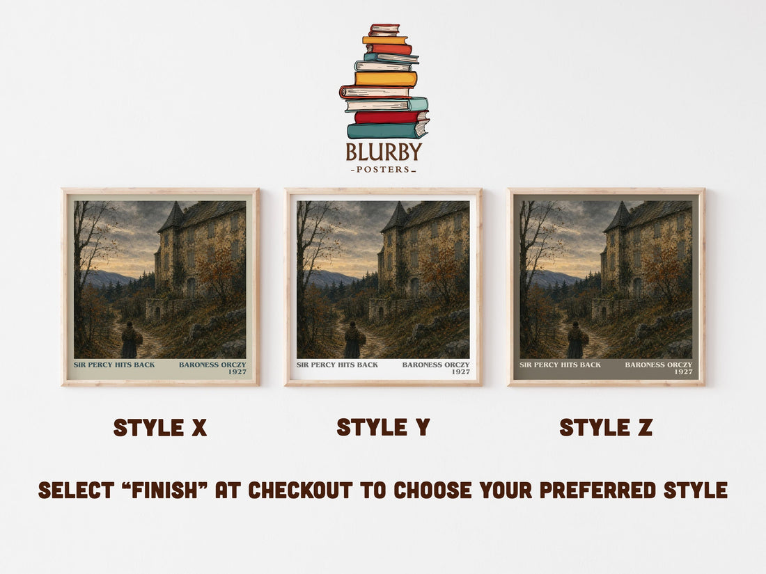 Sir Percy Hits Back literary print in frame leaning in hallway – historical fiction wall art (mockup)