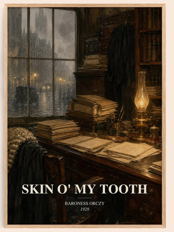 Skin O' My Tooth watercolour book poster by Baroness Orczy – framed literary art print