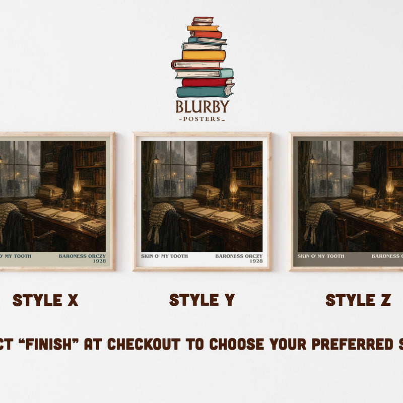 Skin O' My Tooth literary print in frame leaning in hallway – mystery wall art