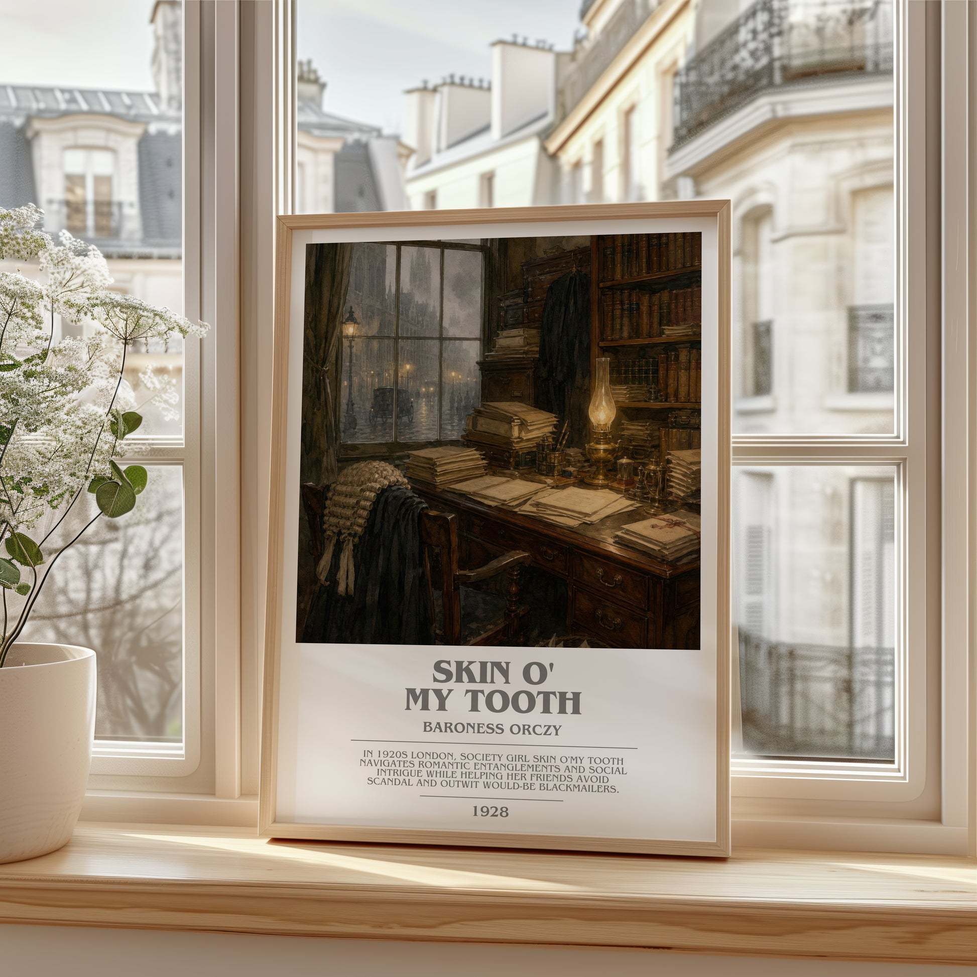 Skin O' My Tooth bookish poster colour and style options – Baroness Orczy book art
