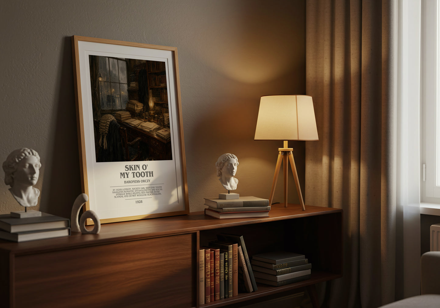 Skin O' My Tooth bookish book poster framed on wall – mystery wall art