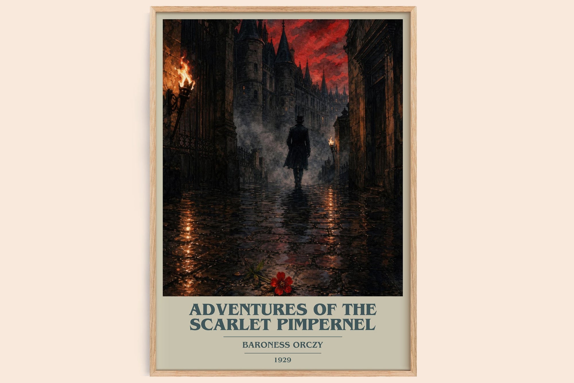 Adventures Of The Scarlet Pimpernel book cover book poster by Baroness Orczy – framed literary art print