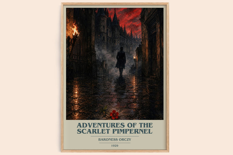 Adventures Of The Scarlet Pimpernel book cover book poster by Baroness Orczy – framed literary art print