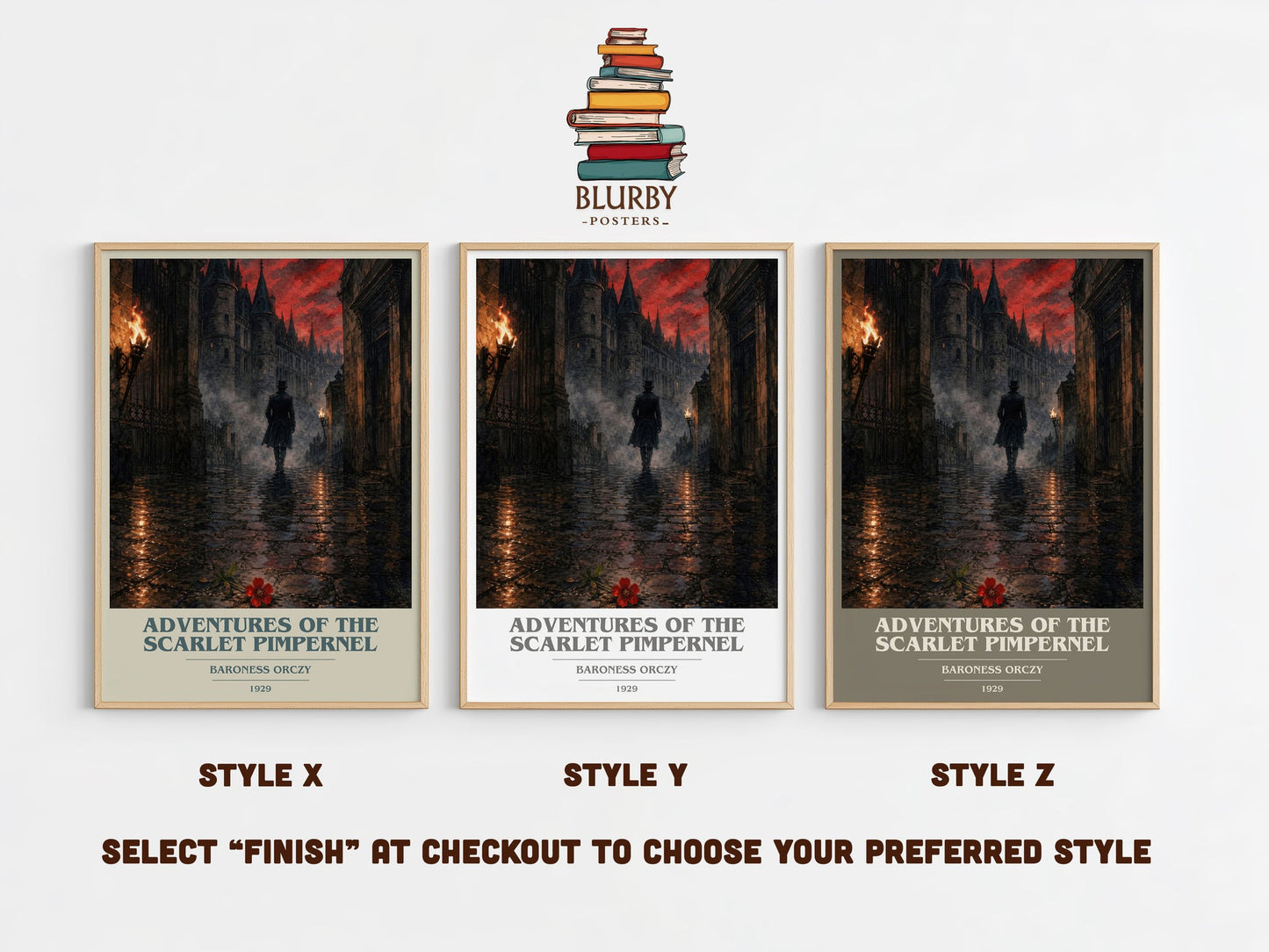 Adventures Of The Scarlet Pimpernel book cover print in frame leaning in hallway – adventure wall art