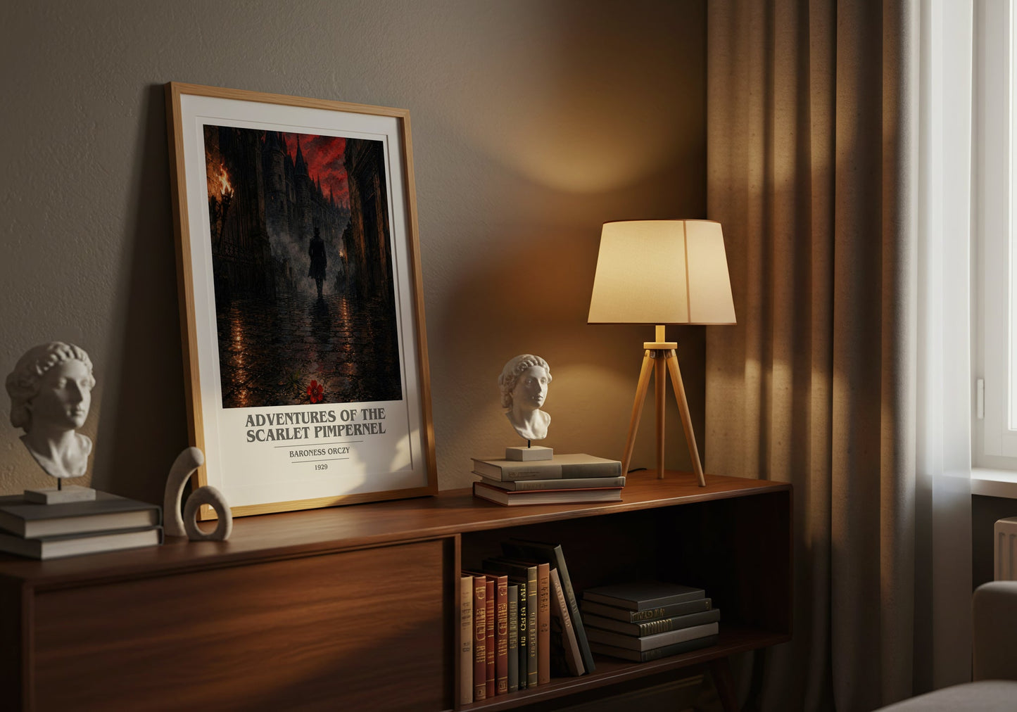 Adventures Of The Scarlet Pimpernel book cover book poster framed on wall – adventure wall art