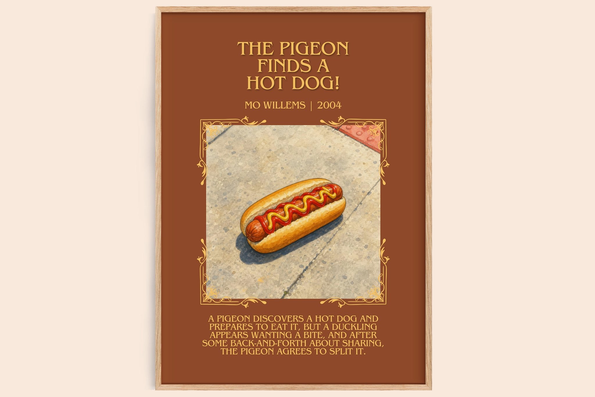 The Pigeon finds a hot dog! Minimalist Book Poster by Mo Willems