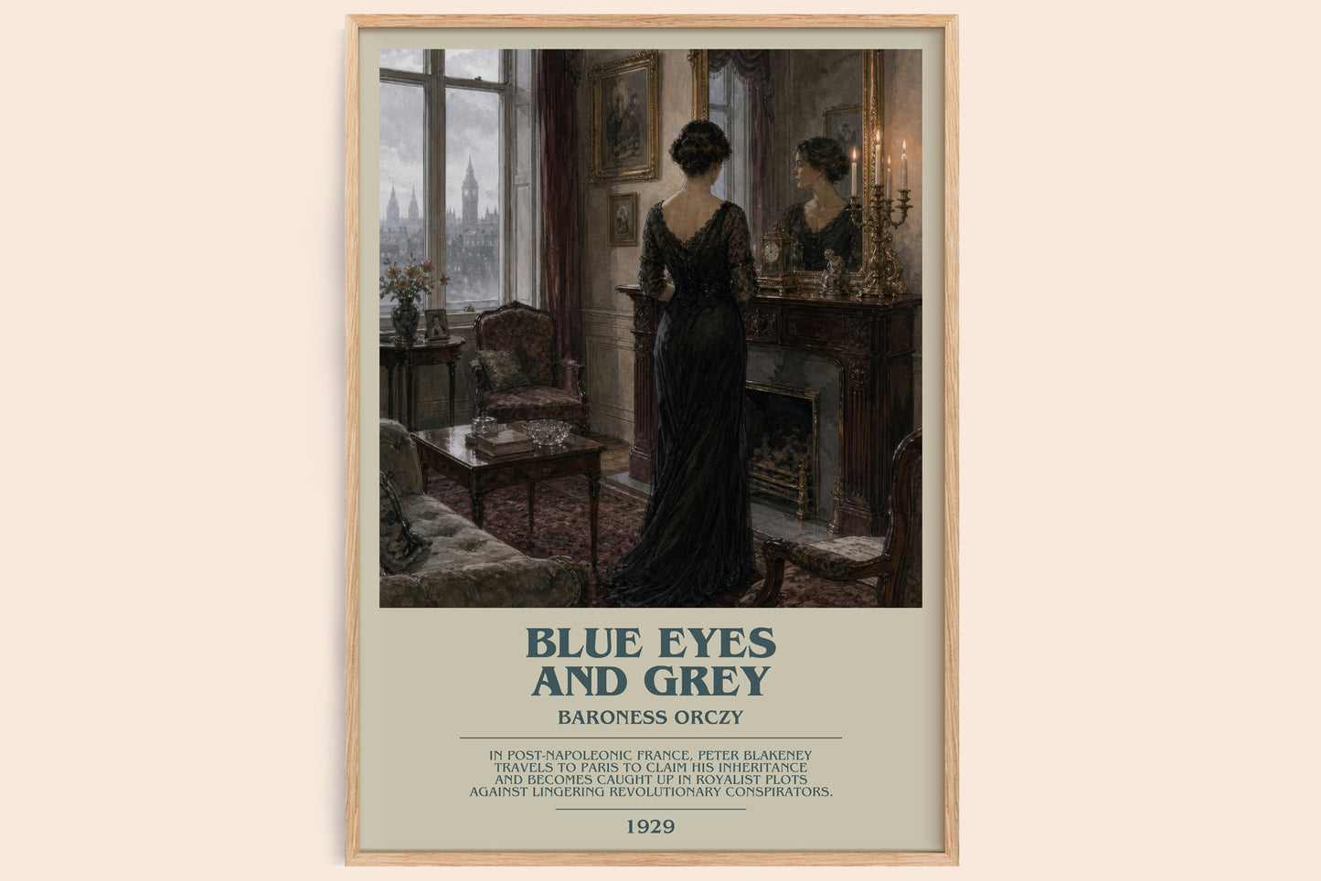 Blue Eyes And Grey bookish book poster by Baroness Orczy – framed literary art print