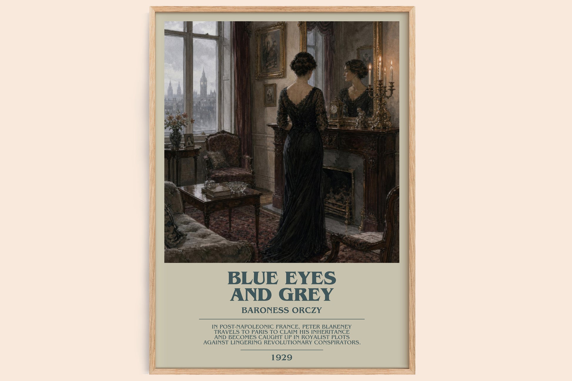 Blue Eyes And Grey bookish book poster by Baroness Orczy – framed literary art print