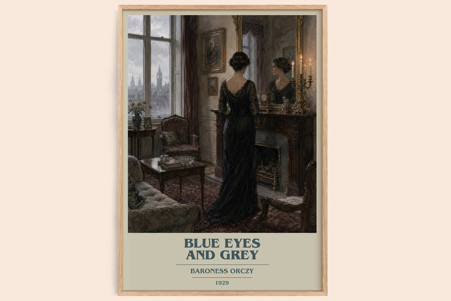 Blue Eyes And Grey book cover book poster by Baroness Orczy – framed literary art print