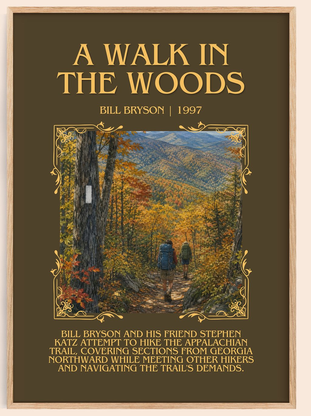 A Walk in the Woods Minimalist Book Poster by Bill Bryson – book poster