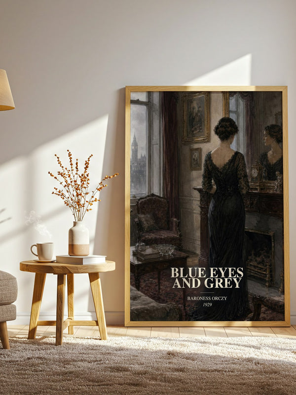 Blue Eyes And Grey watercolour print in frame leaning in hallway – romance wall art