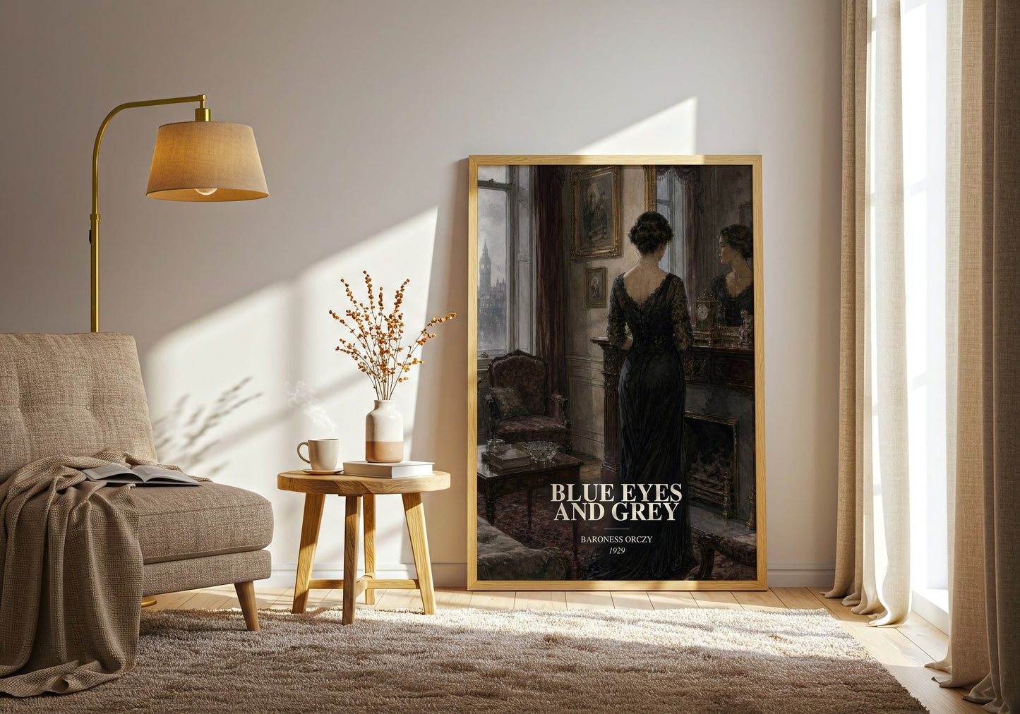 Blue Eyes And Grey watercolour print in frame leaning in hallway – romance wall art