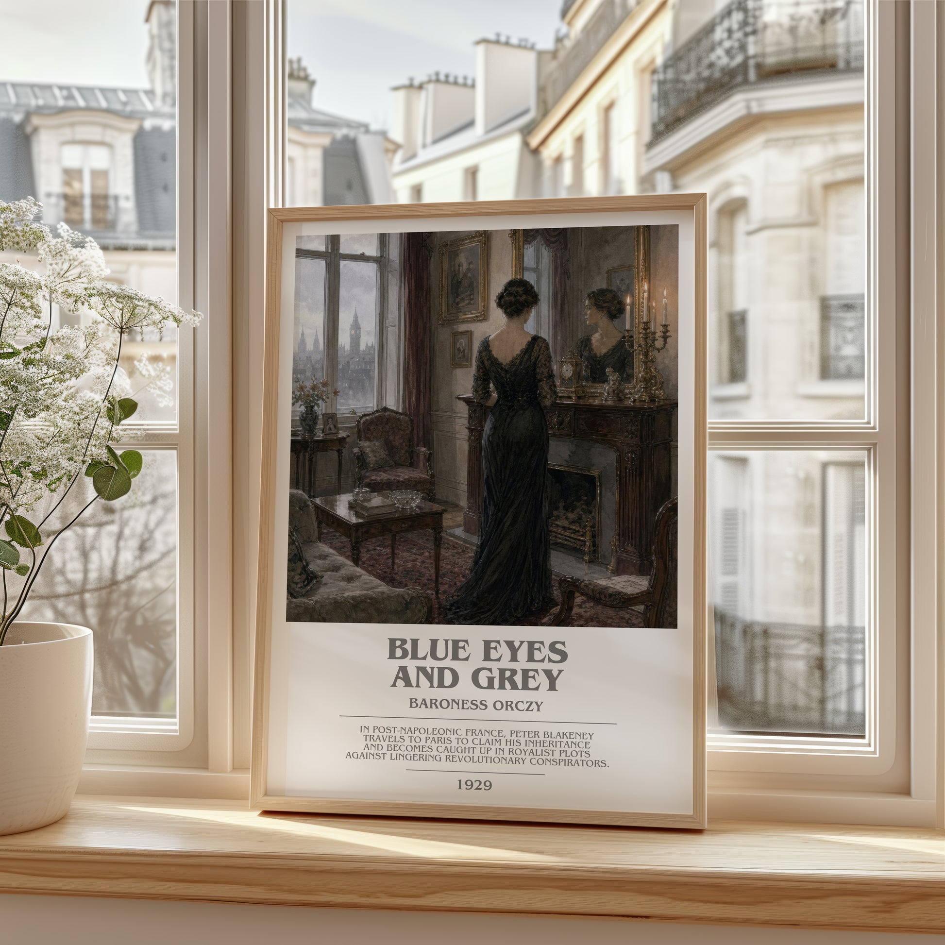 Blue Eyes And Grey bookish poster colour and style options – Baroness Orczy book art
