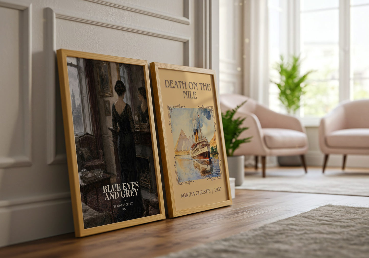 Blue Eyes And Grey watercolour print framed by window – literary home decor