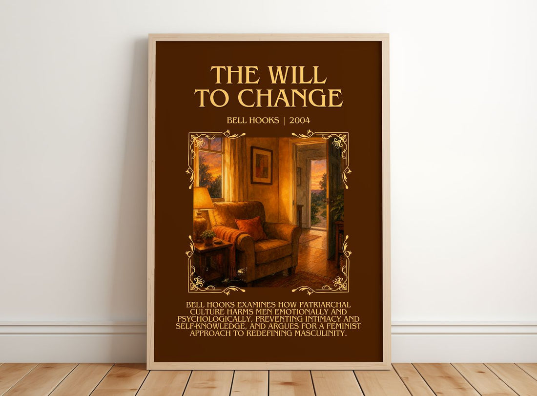 The will to change Minimalist Book Poster by Bell Hooks – framed print leaning on a wooden floor