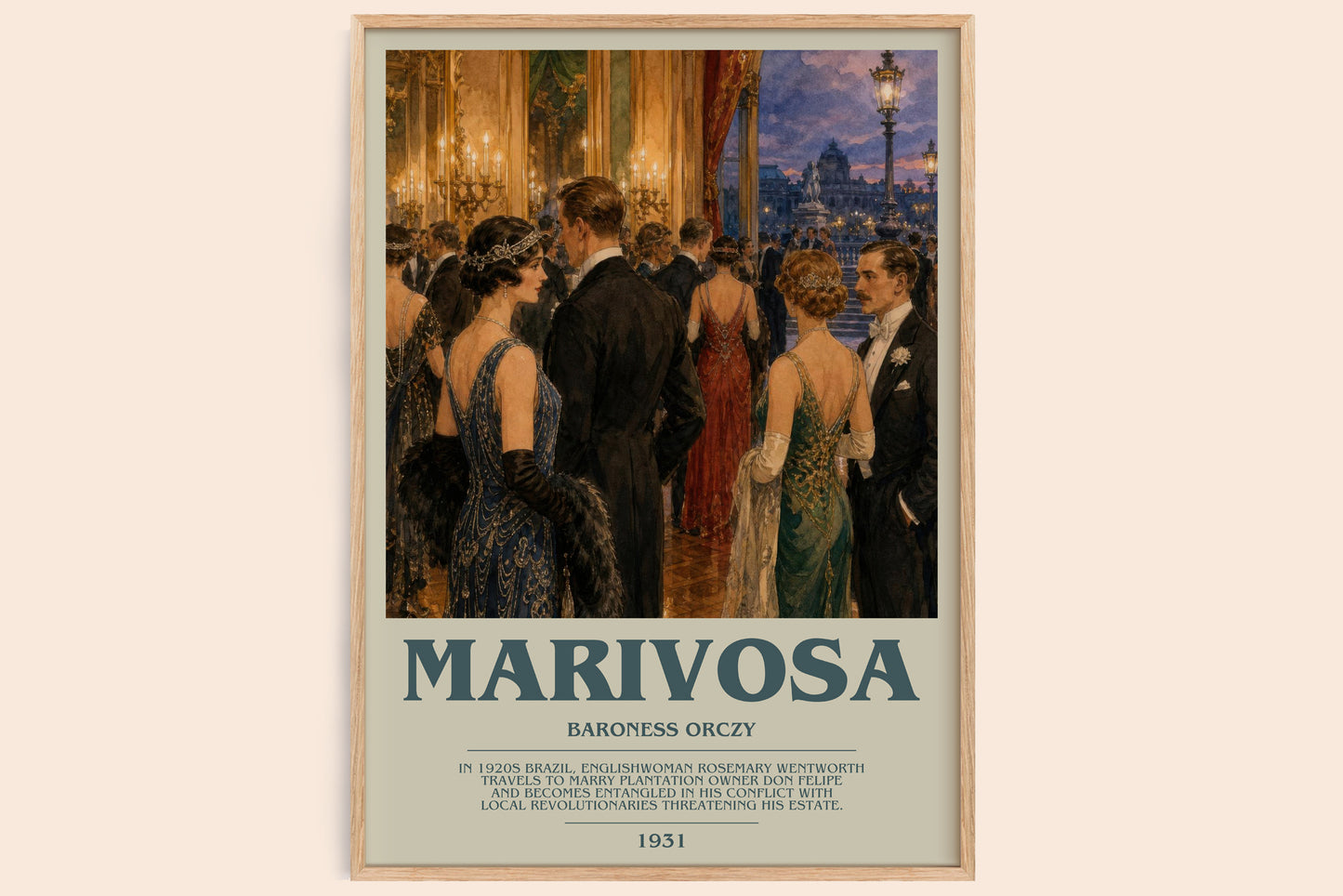 Marivosa bookish book poster by Baroness Orczy – framed literary art print