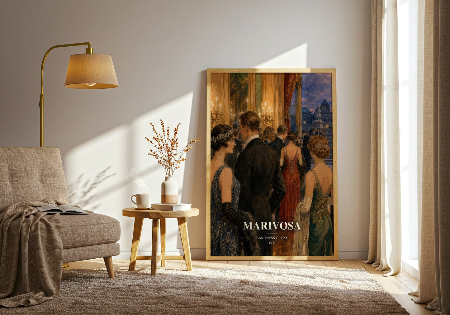 Marivosa watercolour print in frame leaning in hallway – adventure wall art