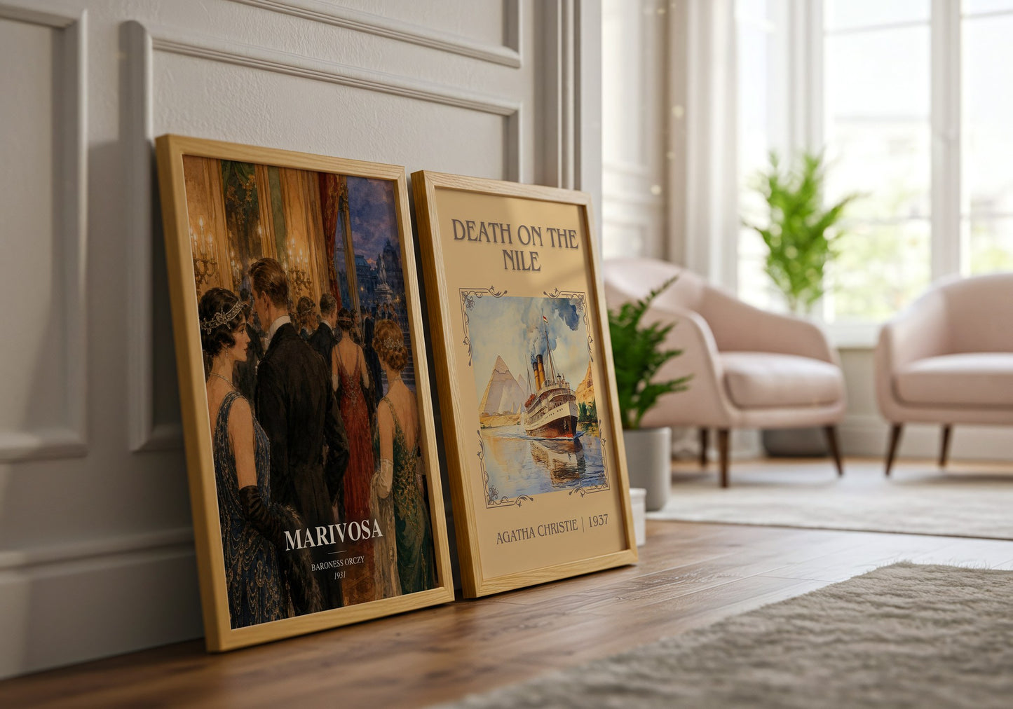 Marivosa watercolour print framed by window – literary home decor